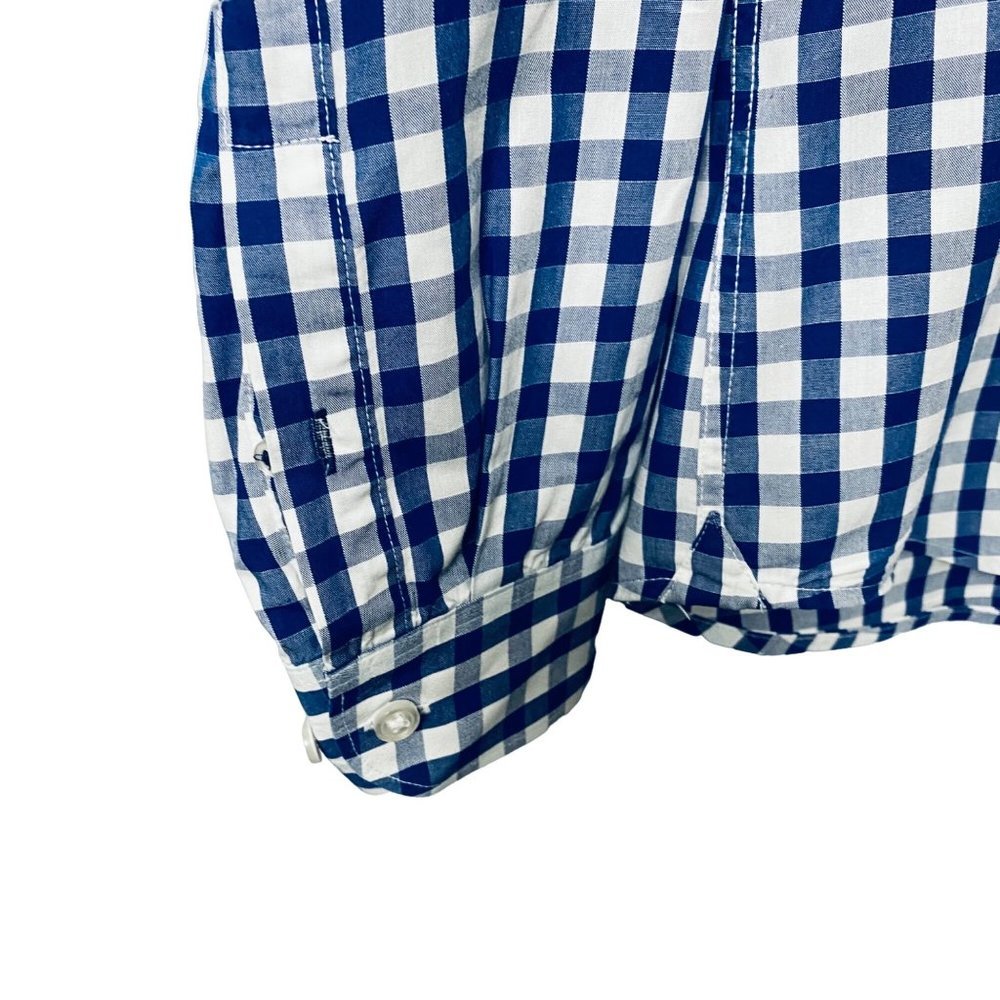 Men L Blue White Gingham Check Organic Cotton Button Down Heart Accent‎ Shirt - Picture 3 of 8